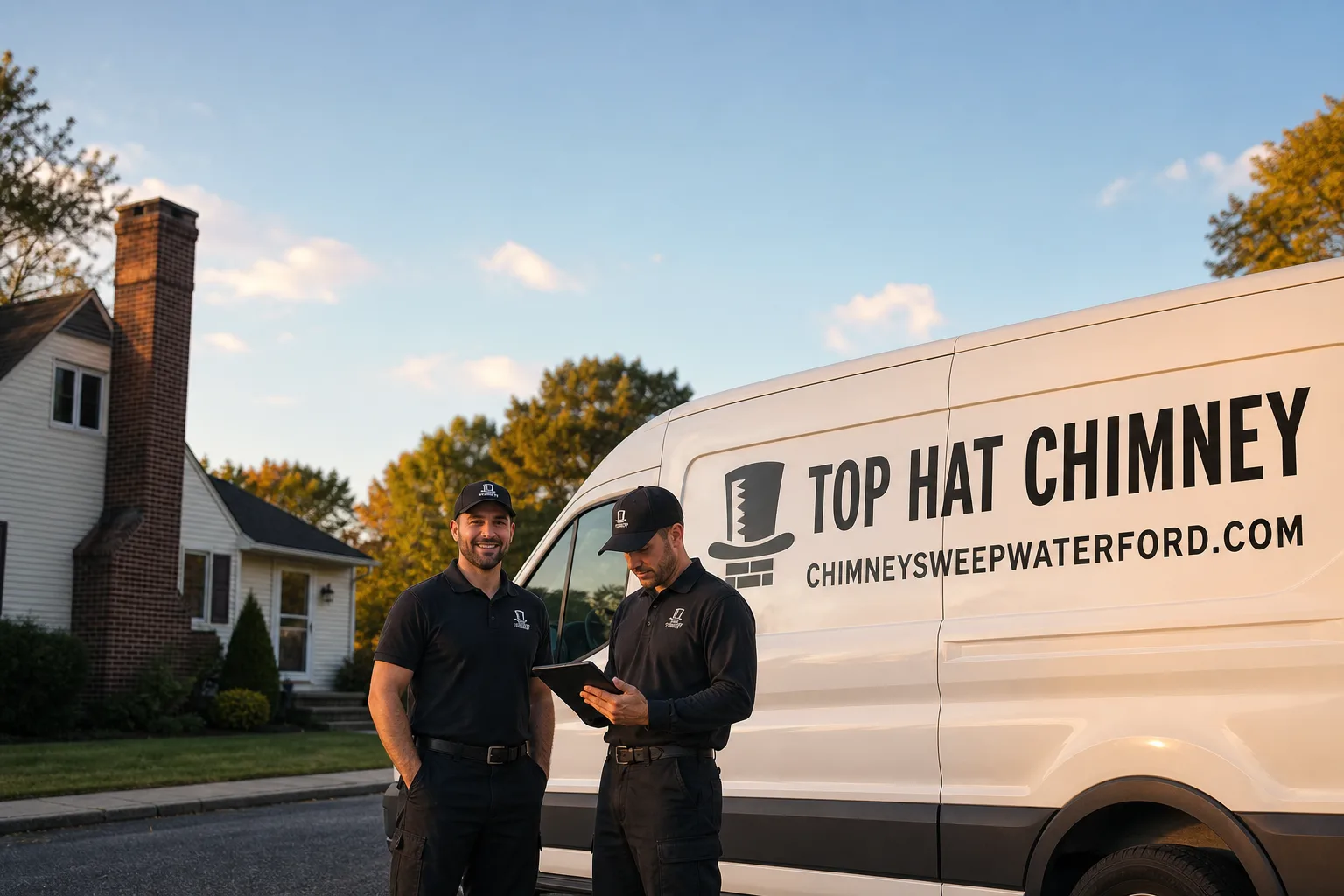 Top Hat Chimney chimney cleaning service vehicle and crew in Waterford, NJ